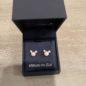 Crislu Mickey Gold Pearl Stud Earrings